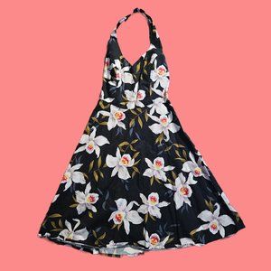 Black Open Back Dress with Floral Print